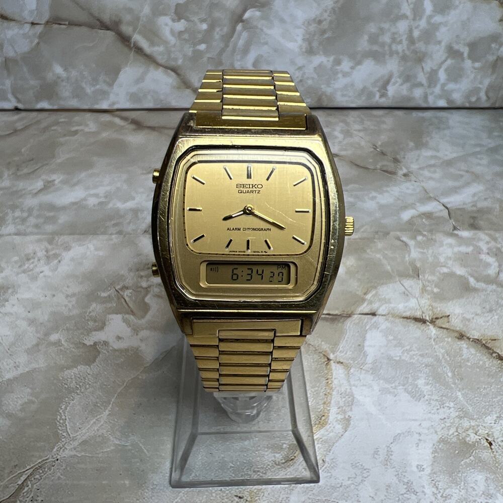 Vintage Seiko Mens Watch Gold Tone Analog Digital H448-5009 (READ DESCRIPTION)